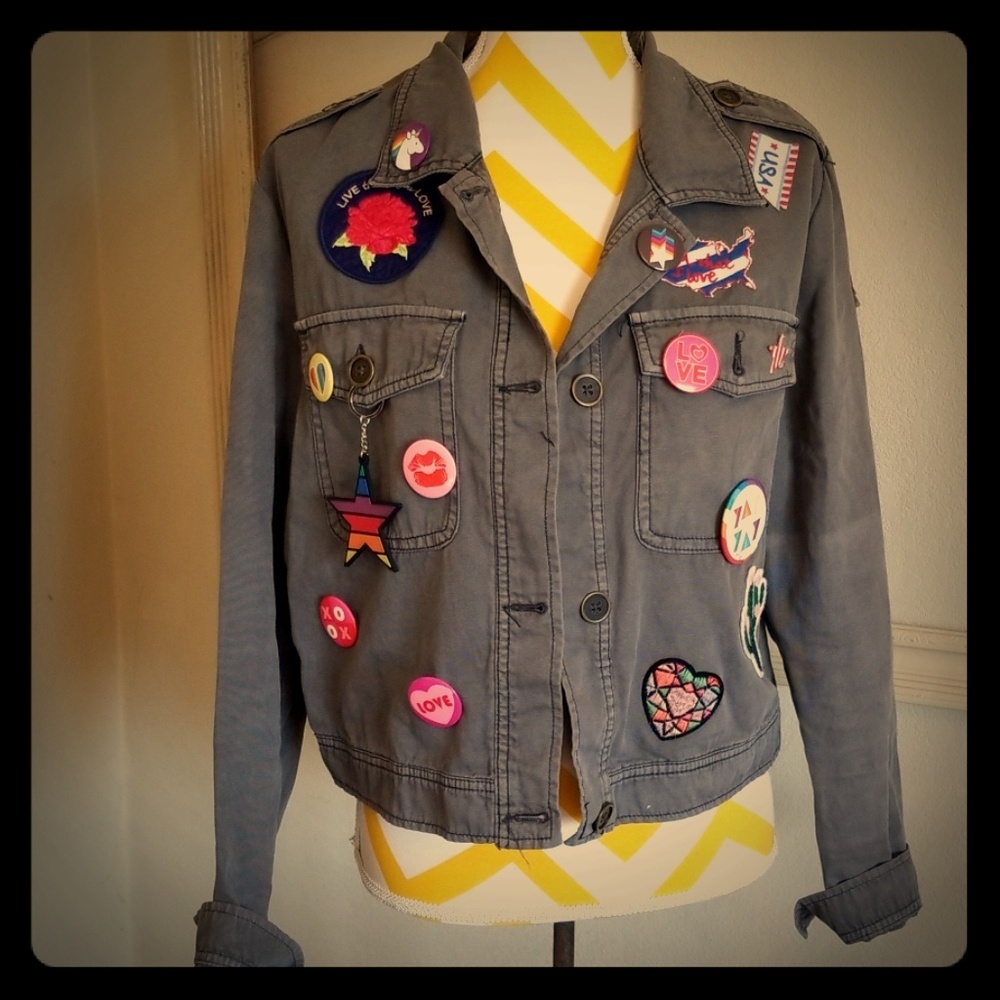 Grey embellished hippie love jacket XL
